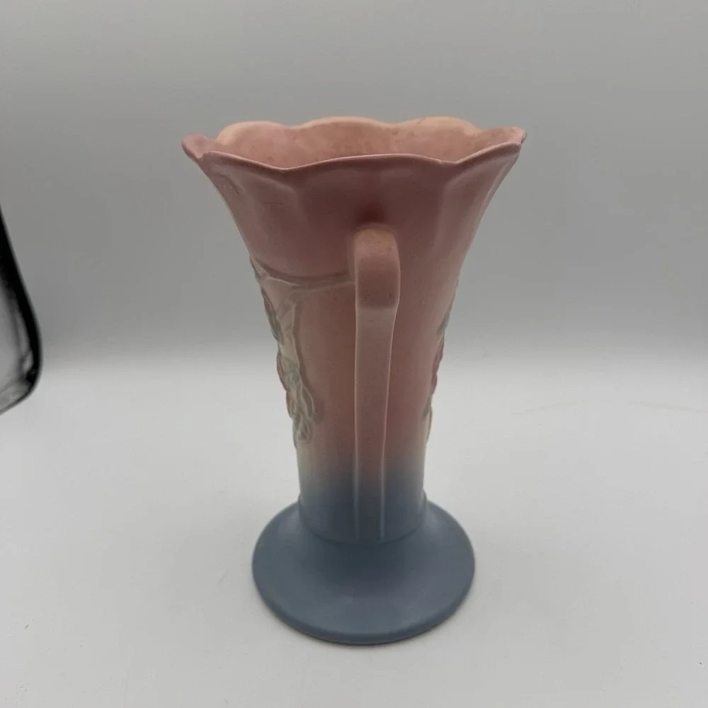 Vintage Hull‎ Pottery Dogwood Vase 503 8 1/2'' Tall Blue Pink Flowers Floral USA